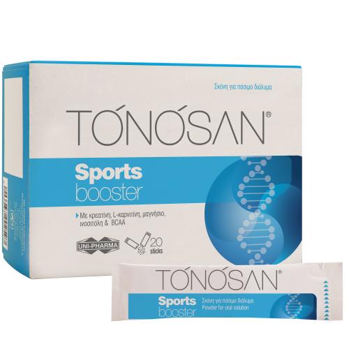 Tonosan Sports Booster Συμπλήρωμα Διατροφής με Κρεατίνη, L-καρνιτίνη, Μαγνήσιο, Ινοσιτόλη & BCAA για Άτομα που Προπονούνται Εντατικά, Γεύση Εσπεριδοειδών 20 Φακελίσκοι